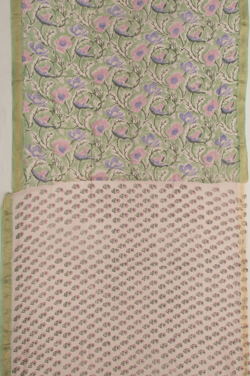 Chanderi Cotton Floral Printed Green Saree