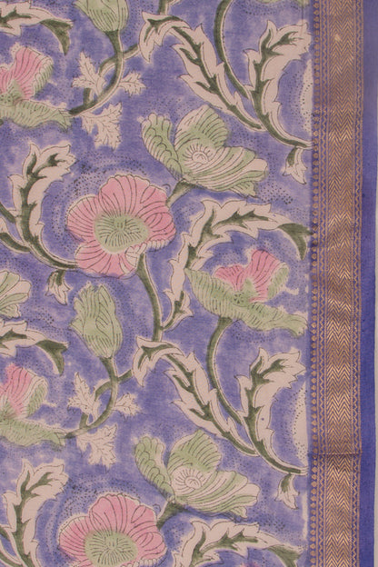 Chanderi Cotton Floral Printed Blue Saree