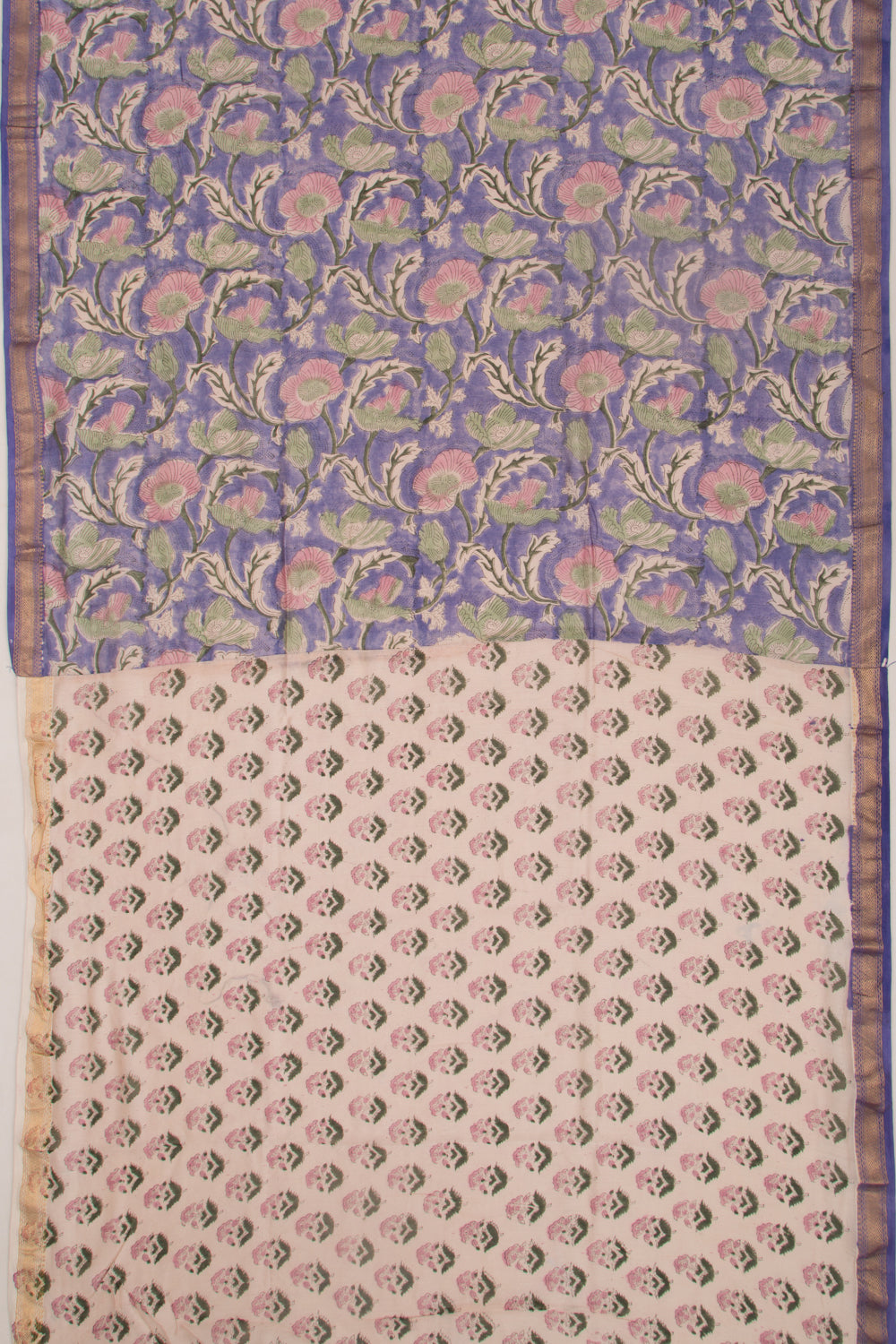 Chanderi Cotton Floral Printed Blue Saree