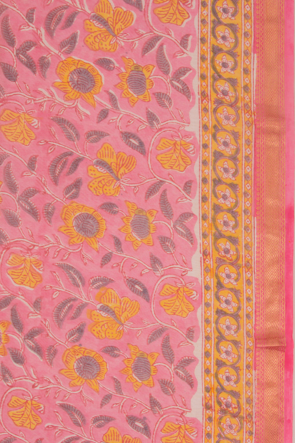 Chanderi Cotton Floral Printed Pink Saree