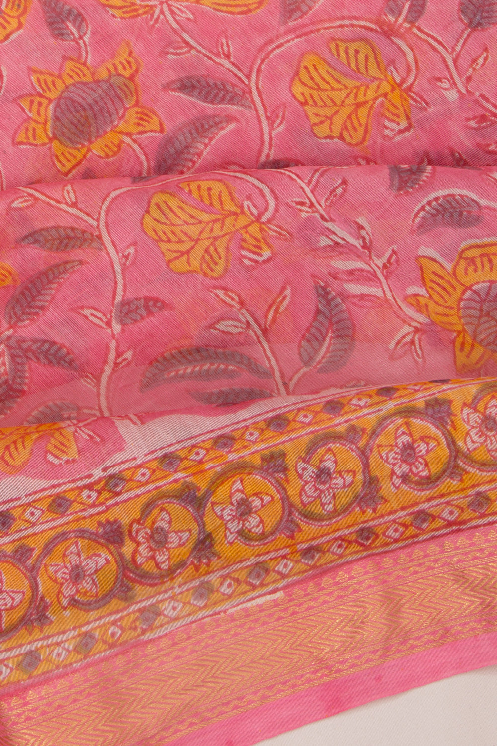 Chanderi Cotton Floral Printed Pink Saree