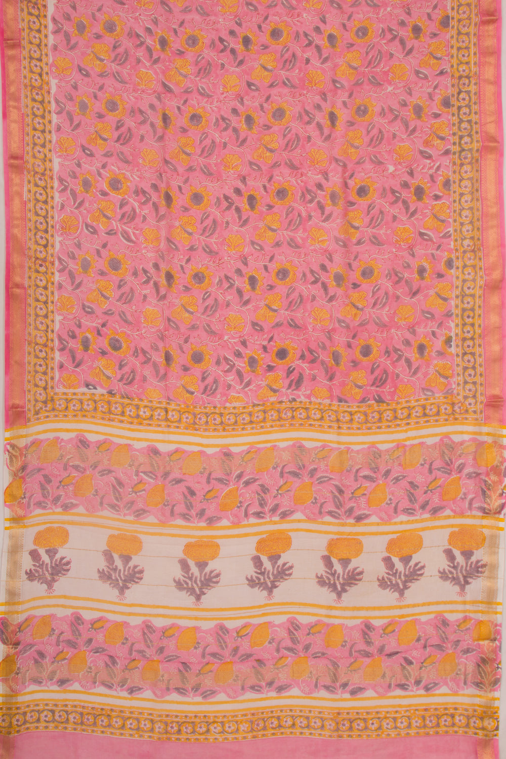 Chanderi Cotton Floral Printed Pink Saree