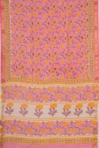 Chanderi Cotton Floral Printed Pink Saree