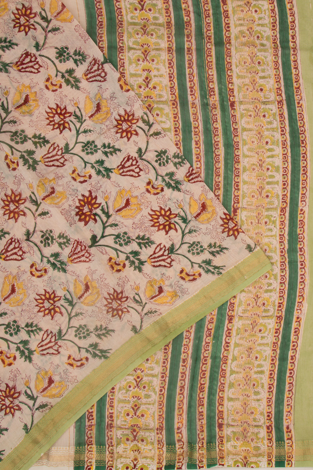 Chanderi Cotton Floral Printed Cream Saree