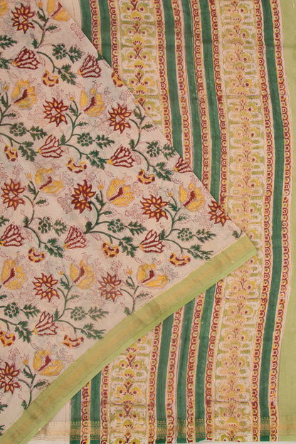 Chanderi Cotton Floral Printed Cream Saree