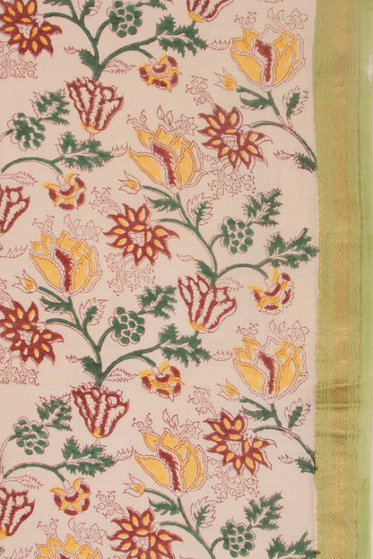 Chanderi Cotton Floral Printed Cream Saree