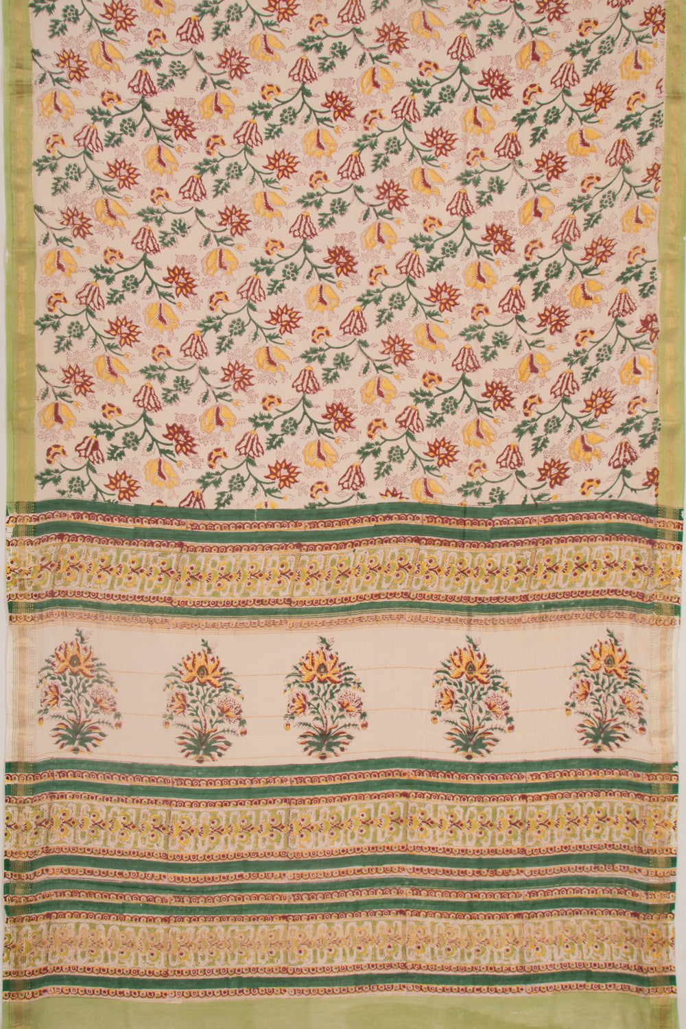 Chanderi Cotton Floral Printed Cream Saree