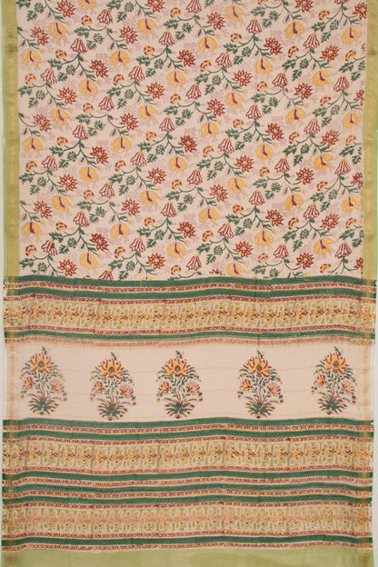 Chanderi Cotton Floral Printed Cream Saree