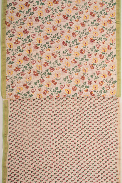 Chanderi Cotton Floral Printed Cream Saree