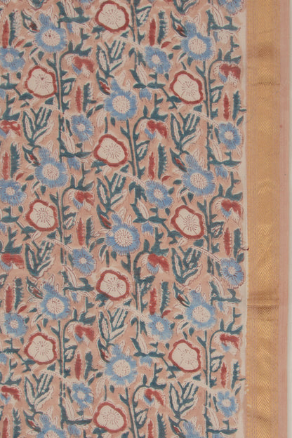 Chanderi Cotton Floral Printed Brown Saree
