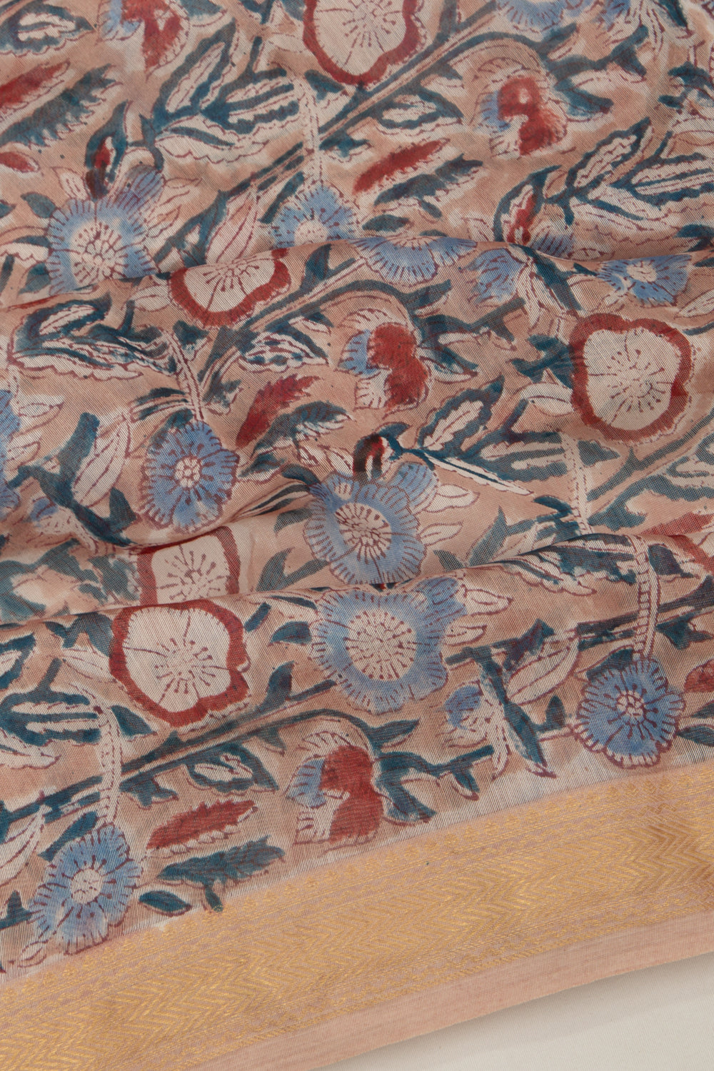 Chanderi Cotton Floral Printed Brown Saree