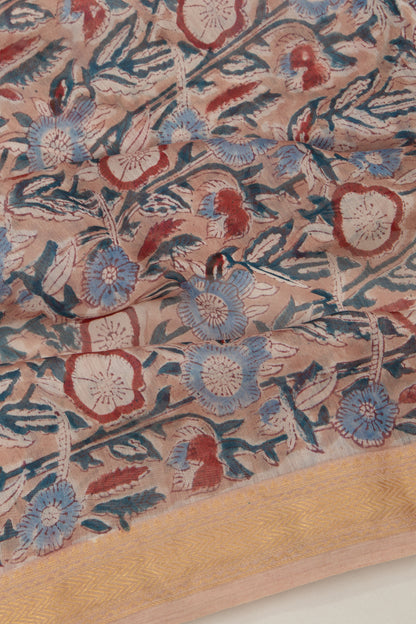 Chanderi Cotton Floral Printed Brown Saree