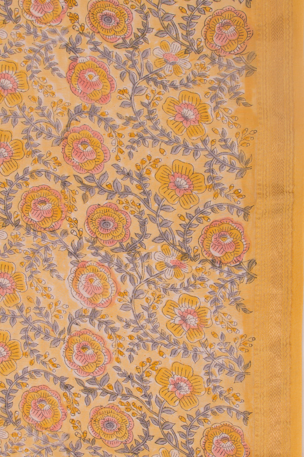 Chanderi Cotton Floral Printed Yellow Saree