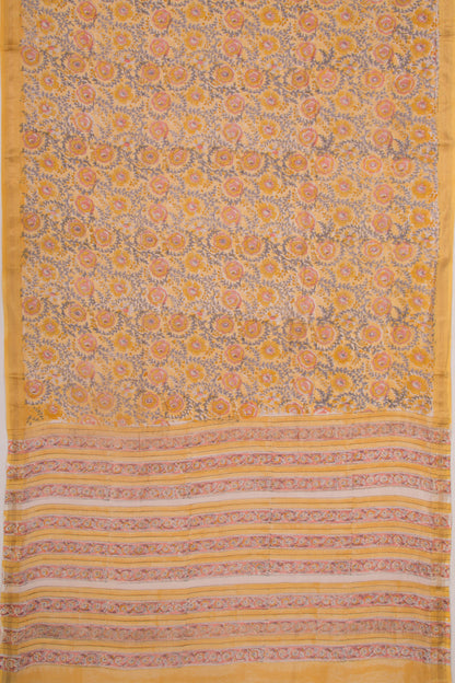 Chanderi Cotton Floral Printed Yellow Saree