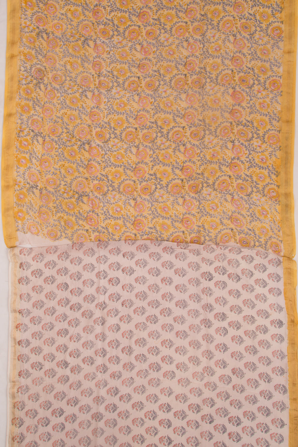 Chanderi Cotton Floral Printed Yellow Saree