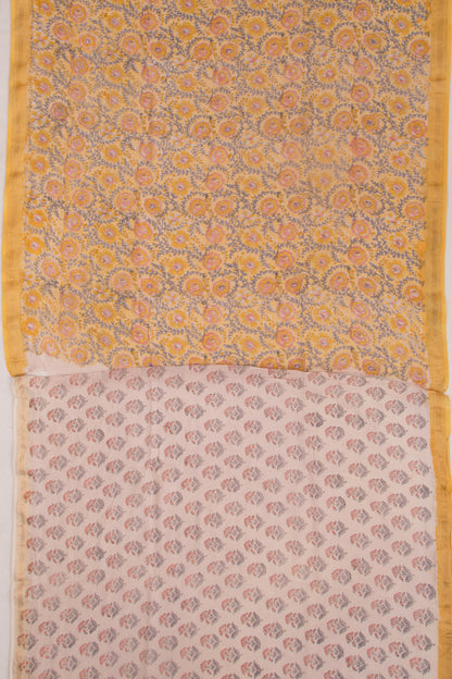 Chanderi Cotton Floral Printed Yellow Saree