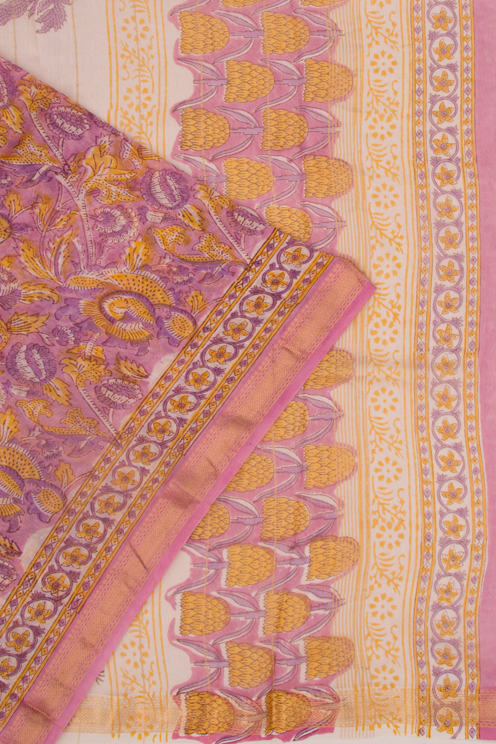 Chanderi Cotton Floral Printed Pink Saree