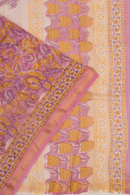Chanderi Cotton Floral Printed Pink Saree