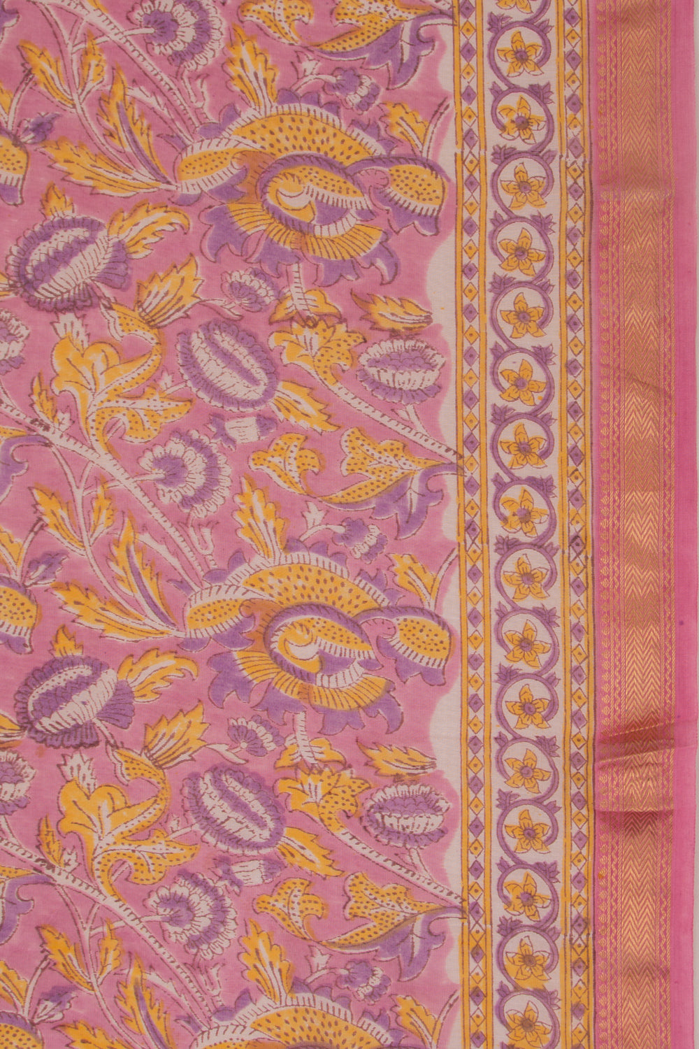Chanderi Cotton Floral Printed Pink Saree