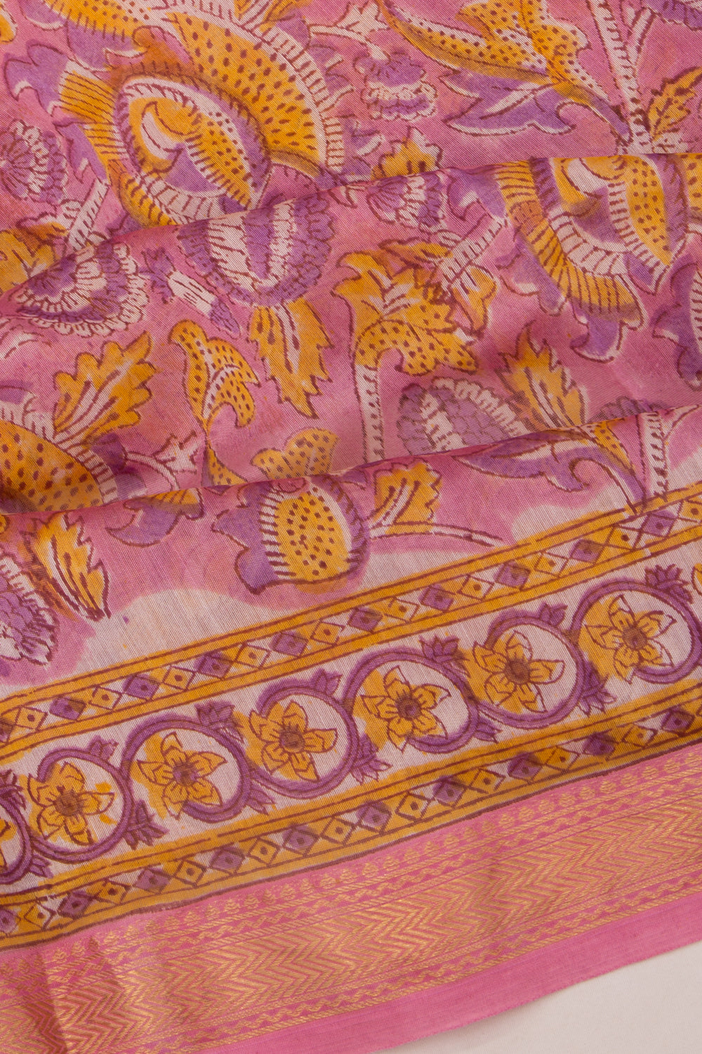 Chanderi Cotton Floral Printed Pink Saree