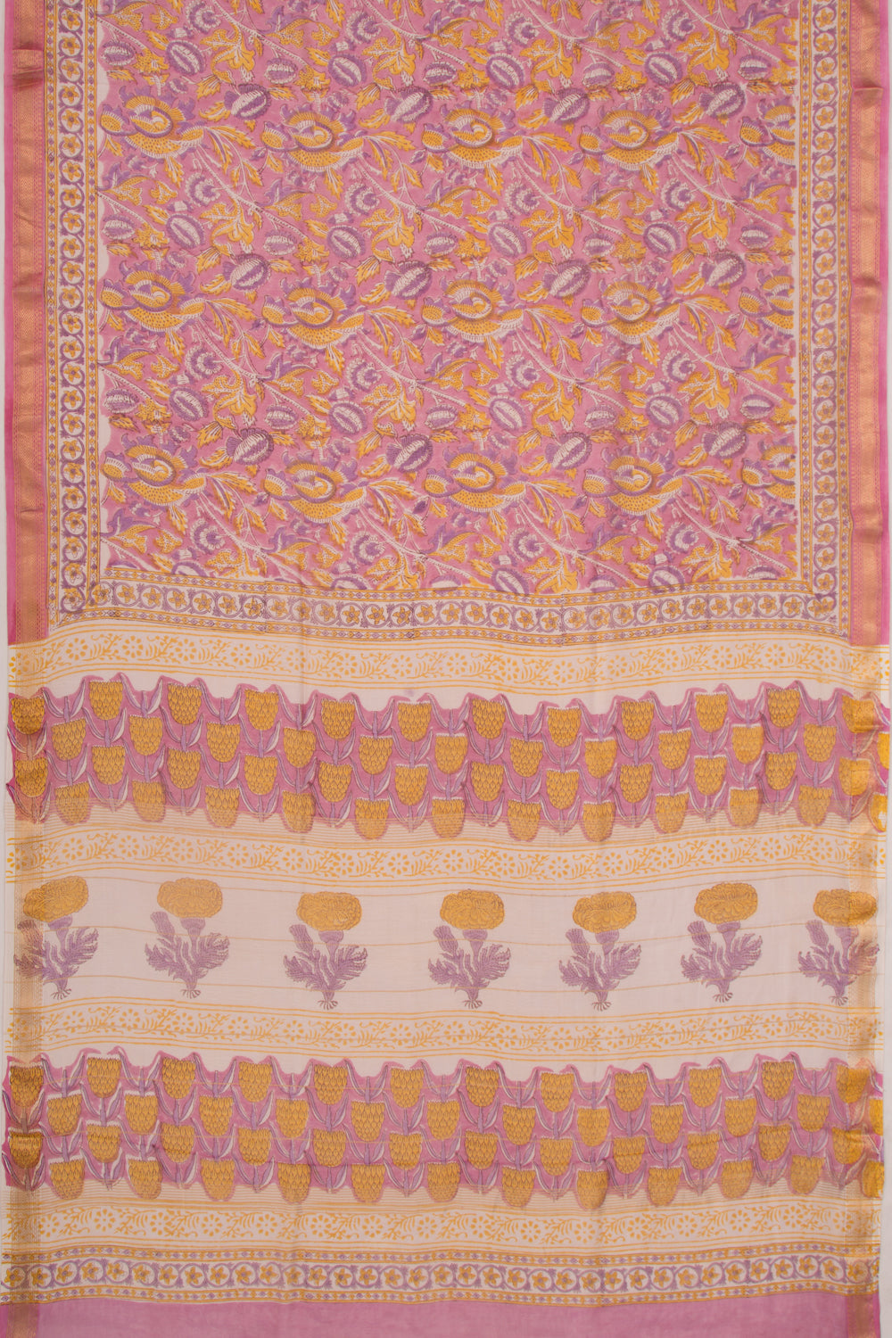 Chanderi Cotton Floral Printed Pink Saree