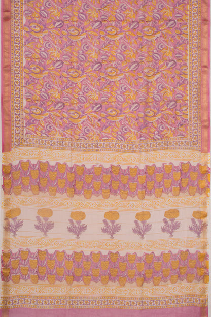 Chanderi Cotton Floral Printed Pink Saree