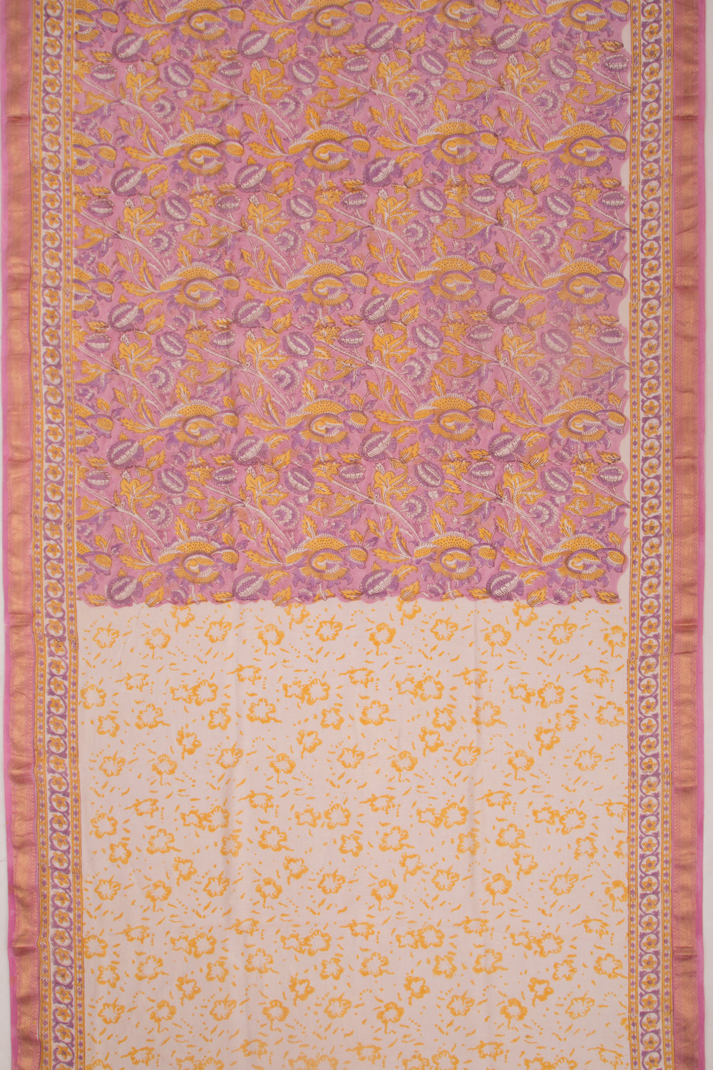 Chanderi Cotton Floral Printed Pink Saree