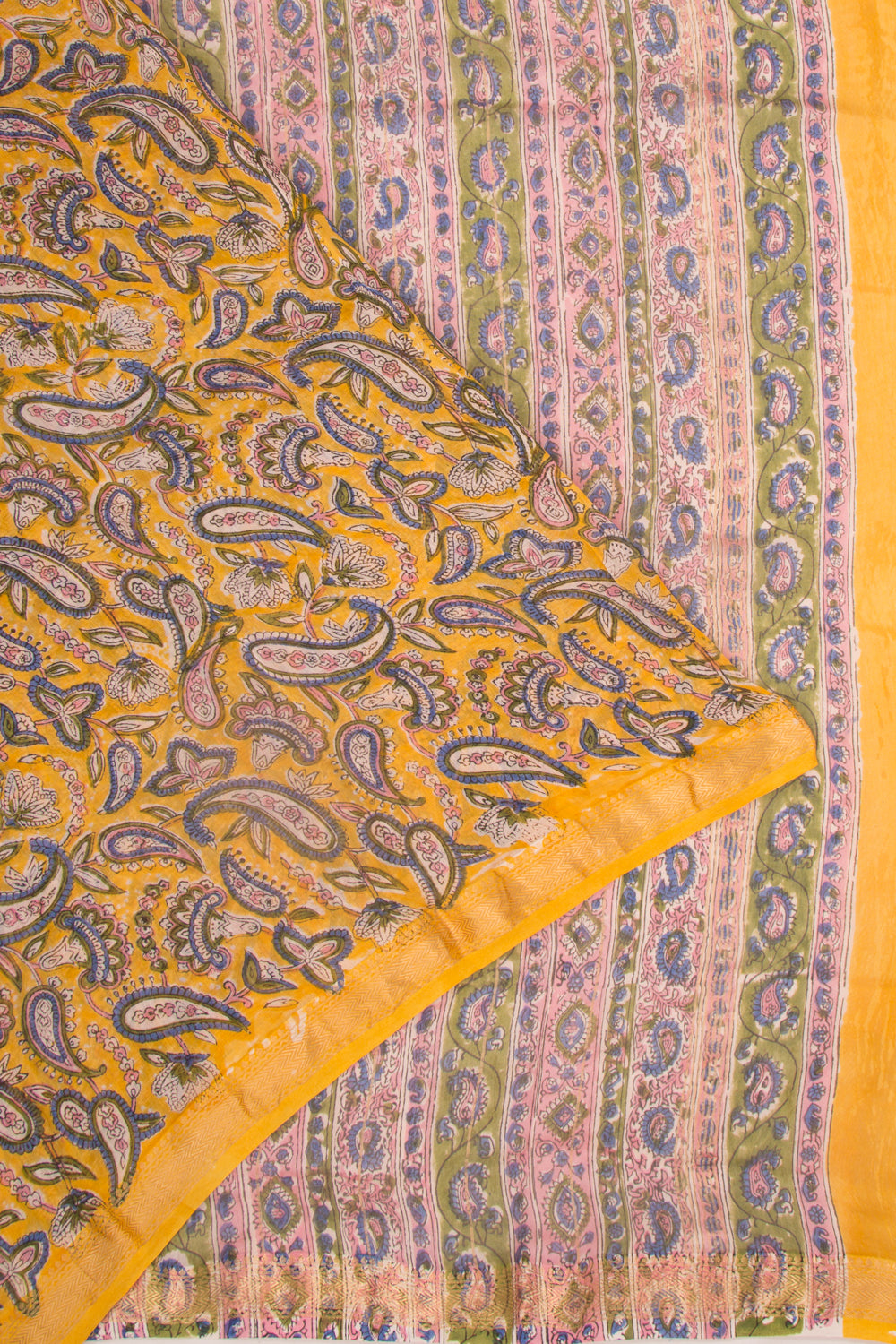 Chanderi Cotton Floral Printed Yellow Saree