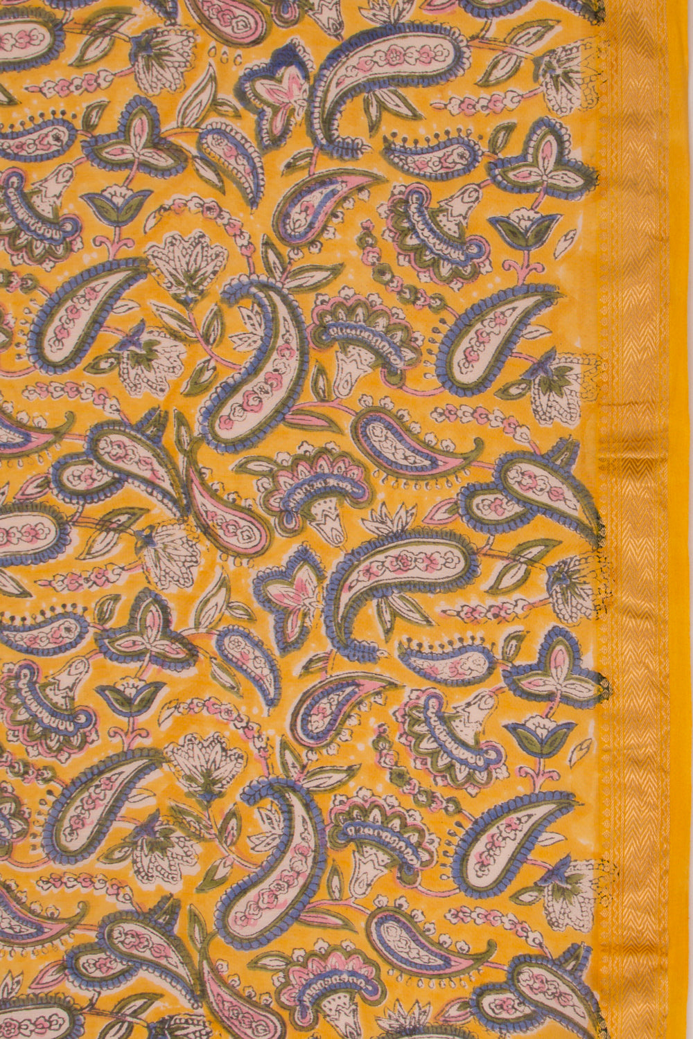 Chanderi Cotton Floral Printed Yellow Saree