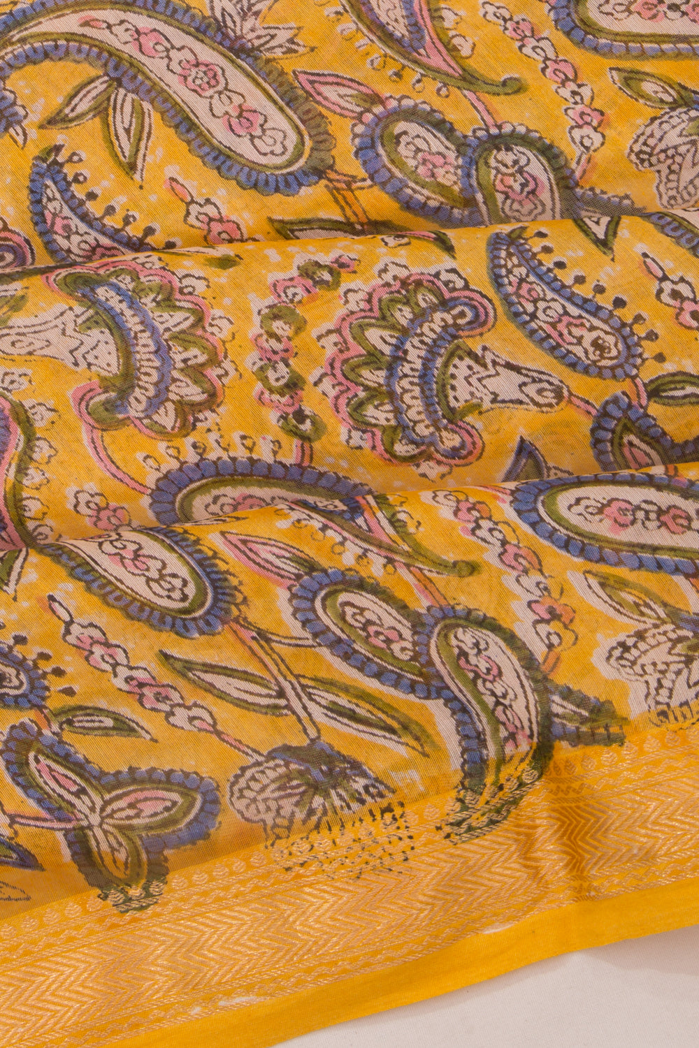 Chanderi Cotton Floral Printed Yellow Saree
