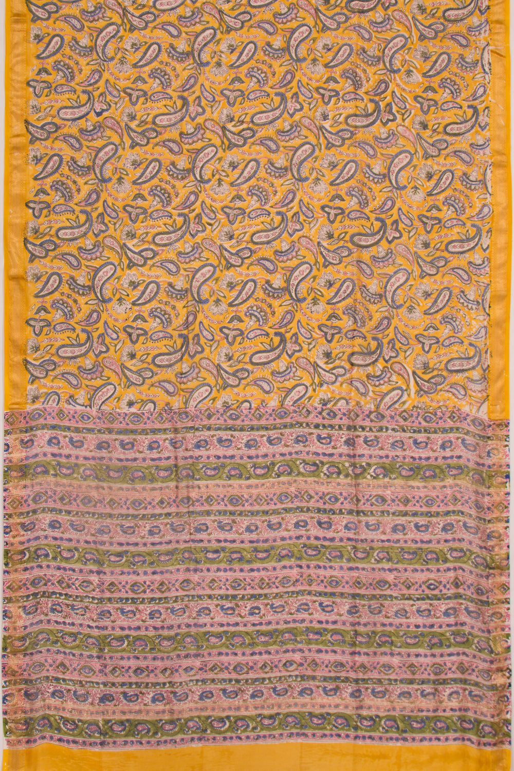 Chanderi Cotton Floral Printed Yellow Saree