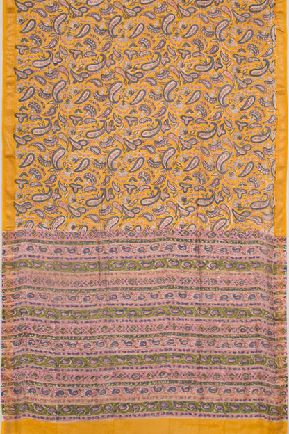 Chanderi Cotton Floral Printed Yellow Saree