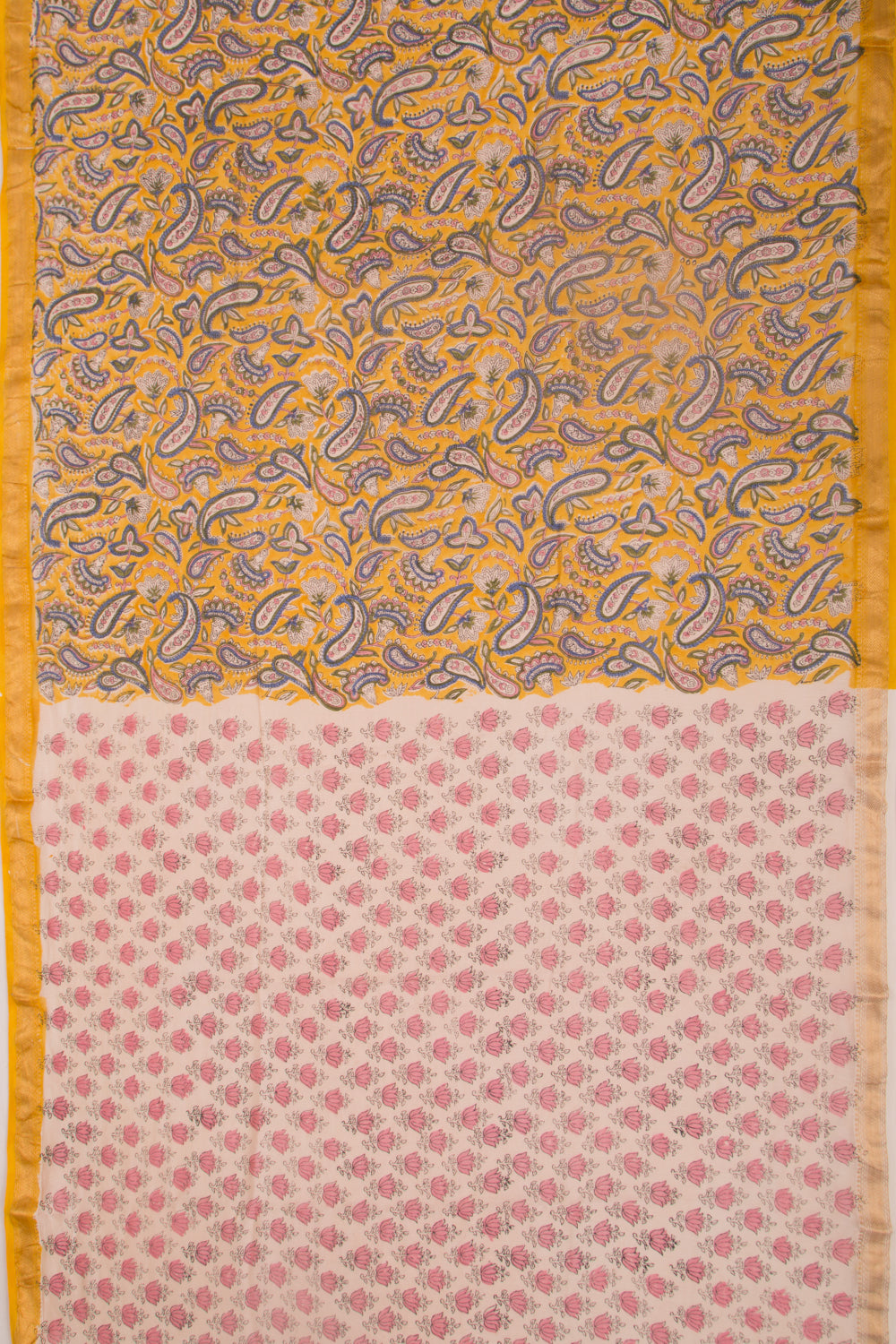 Chanderi Cotton Floral Printed Yellow Saree