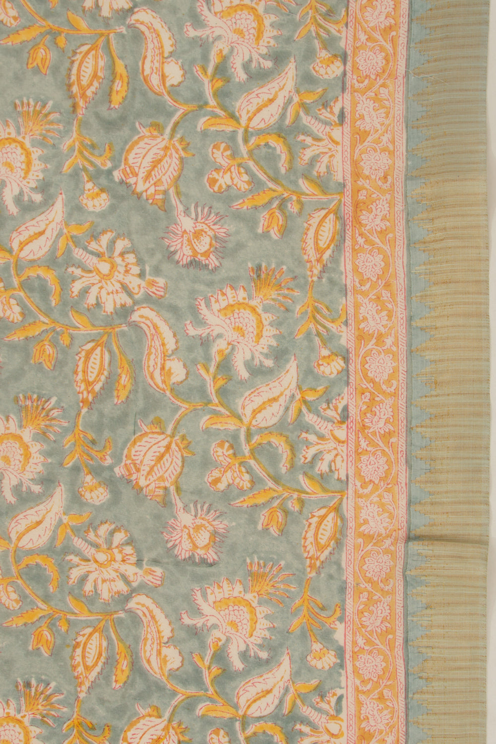 Chanderi Cotton Floral Printed Green Saree