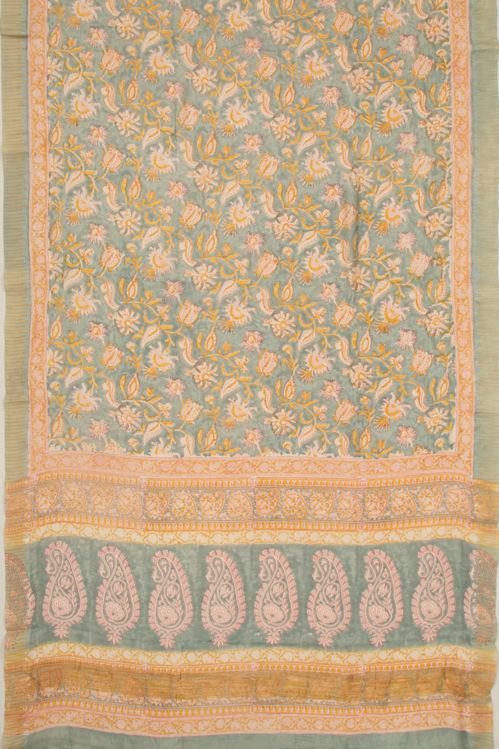 Chanderi Cotton Floral Printed Green Saree