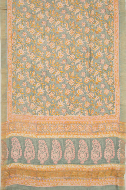 Chanderi Cotton Floral Printed Green Saree