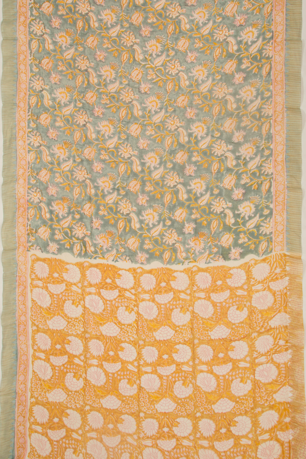 Chanderi Cotton Floral Printed Green Saree