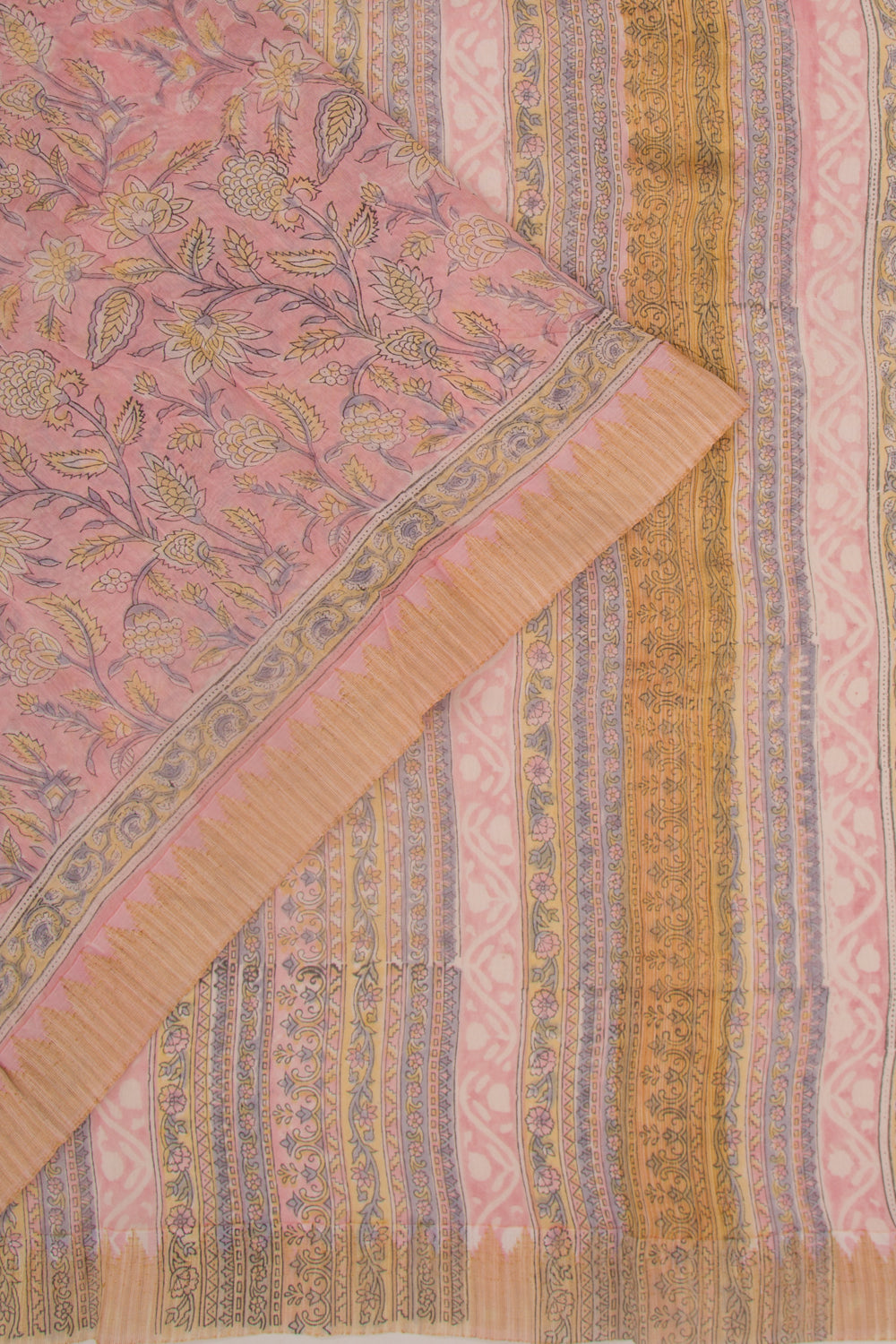 Chanderi Cotton Floral Printed Pink Saree