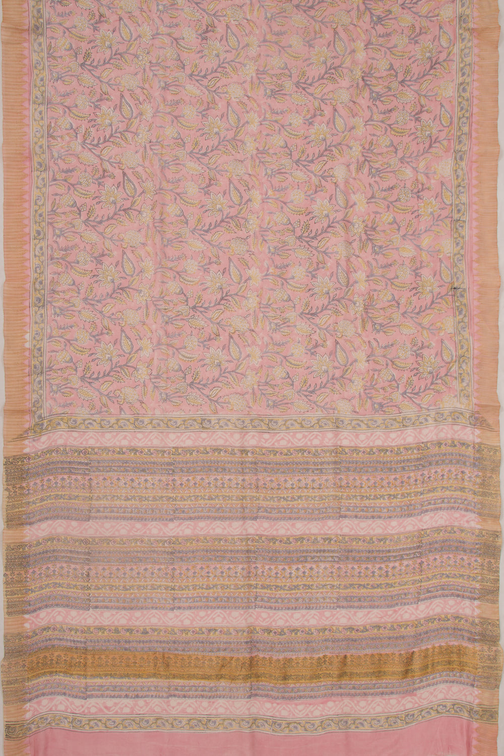 Chanderi Cotton Floral Printed Pink Saree