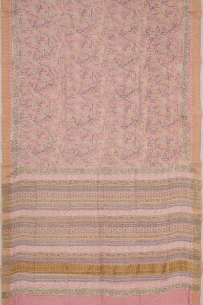 Chanderi Cotton Floral Printed Pink Saree