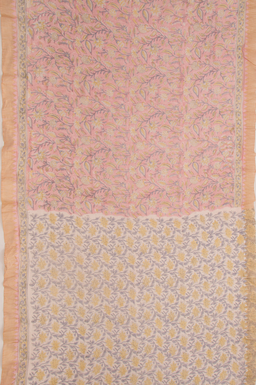 Chanderi Cotton Floral Printed Pink Saree