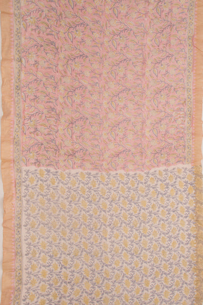 Chanderi Cotton Floral Printed Pink Saree