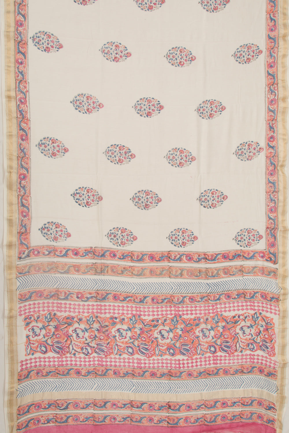 Chanderi Cotton Floral Printed Butta White Saree