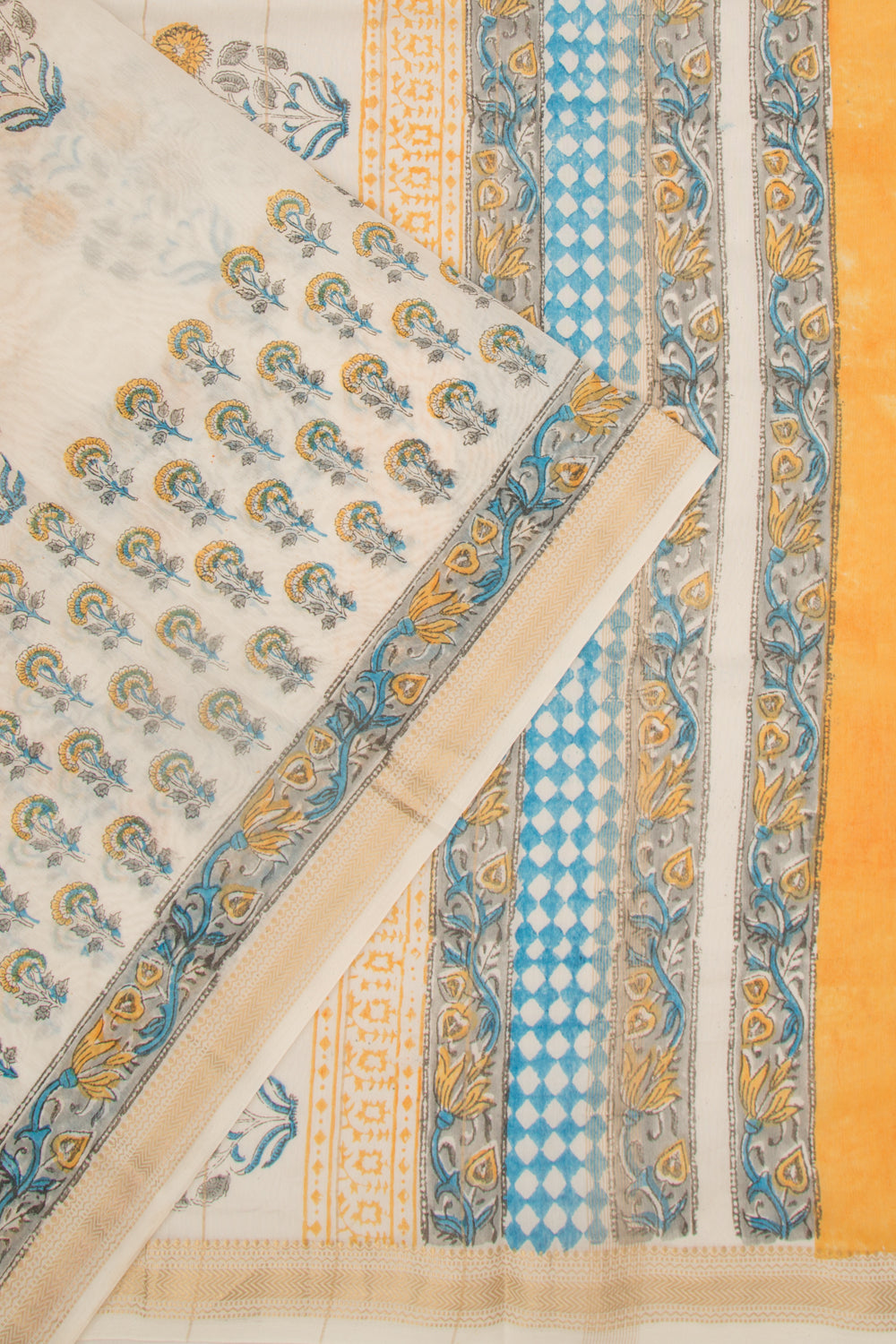 Chanderi Cotton Floral Printed Butta White Saree