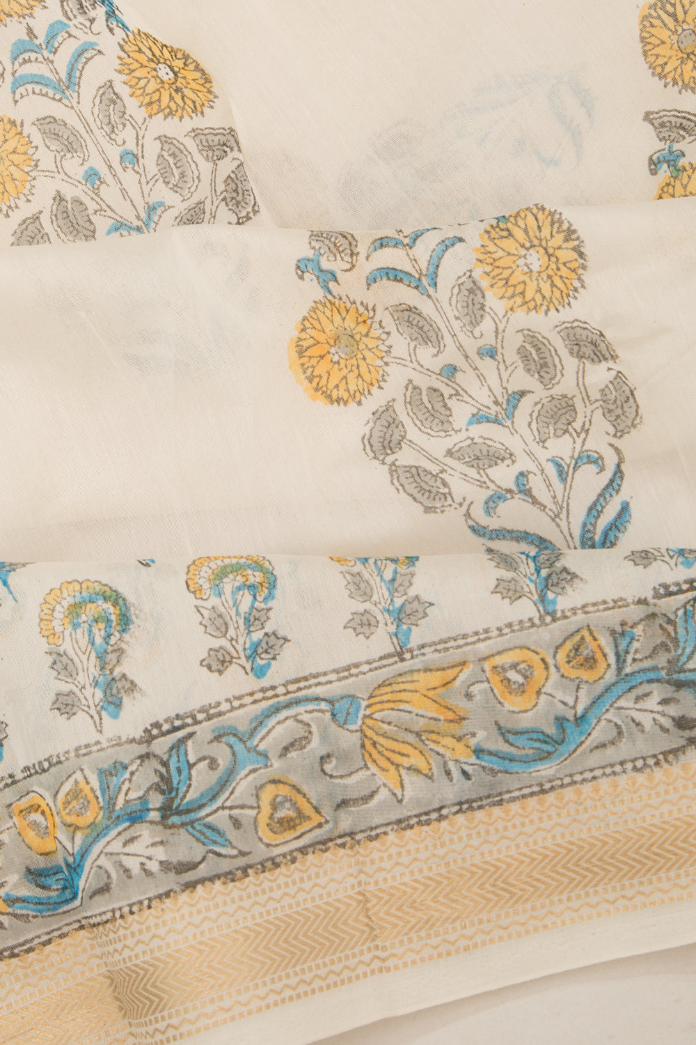 Chanderi Cotton Floral Printed Butta White Saree