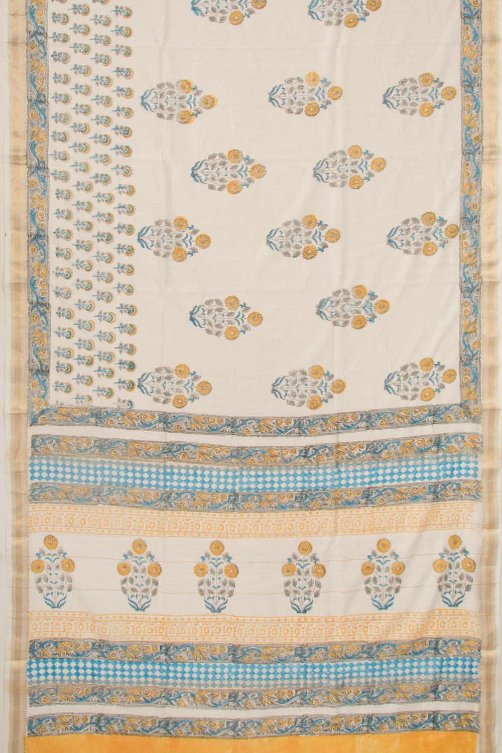 Chanderi Cotton Floral Printed Butta White Saree