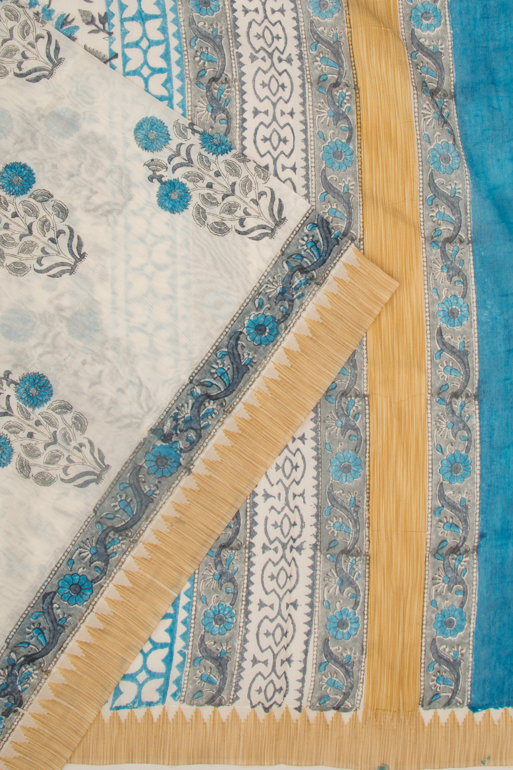 Chanderi Cotton Floral Printed Butta White Saree