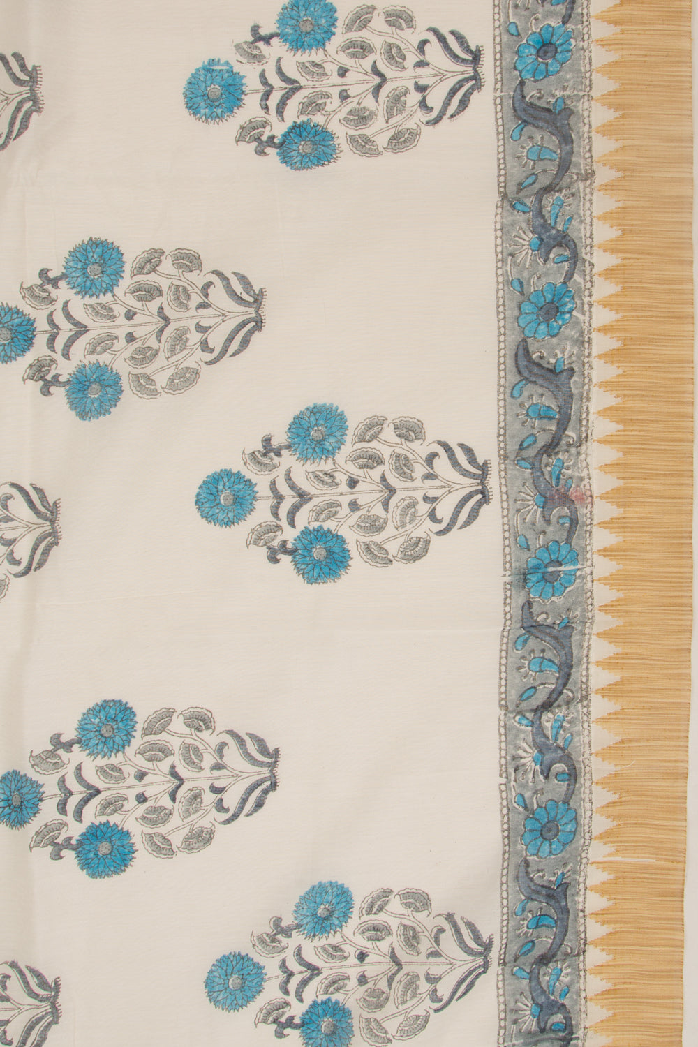 Chanderi Cotton Floral Printed Butta White Saree