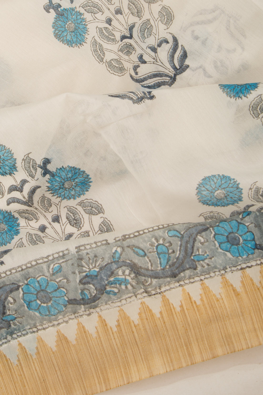 Chanderi Cotton Floral Printed Butta White Saree