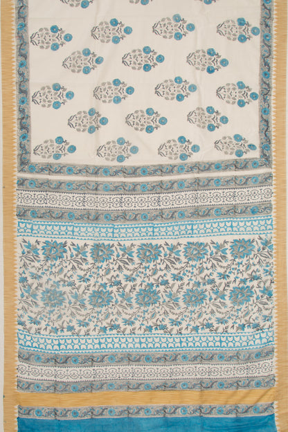 Chanderi Cotton Floral Printed Butta White Saree